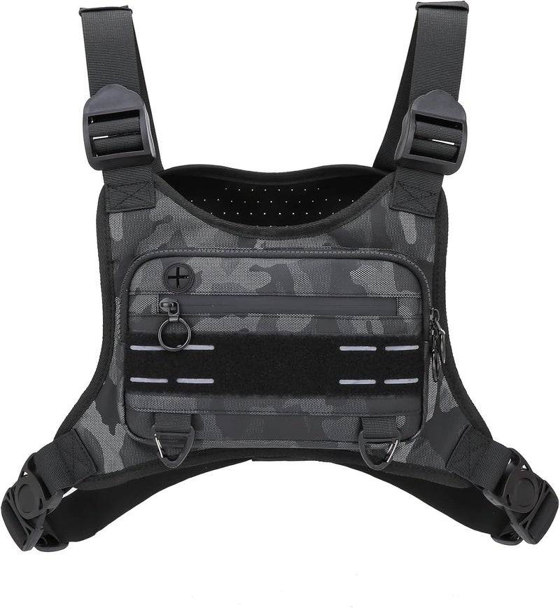Muserise Sports Chest Bag For Men Women, Water Resistant Lightweight Front Chest Pack, Running Vest Bag With Built-In Phone Holder & Extra Storage For Workouts, Running, Cycling (Camo) - Image 1